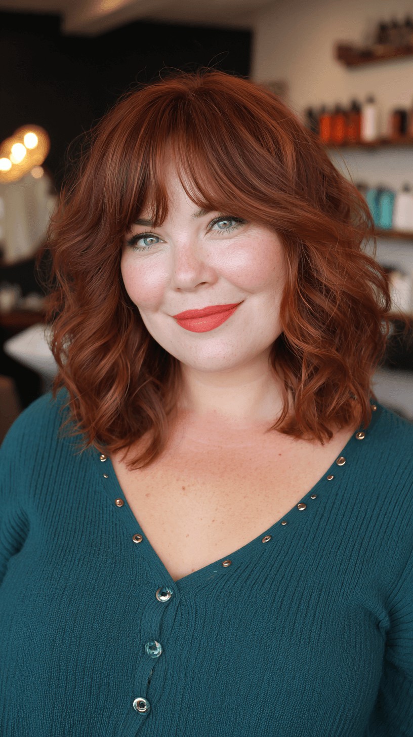 Textured Shoulder-Length Curls with Soft Bangs