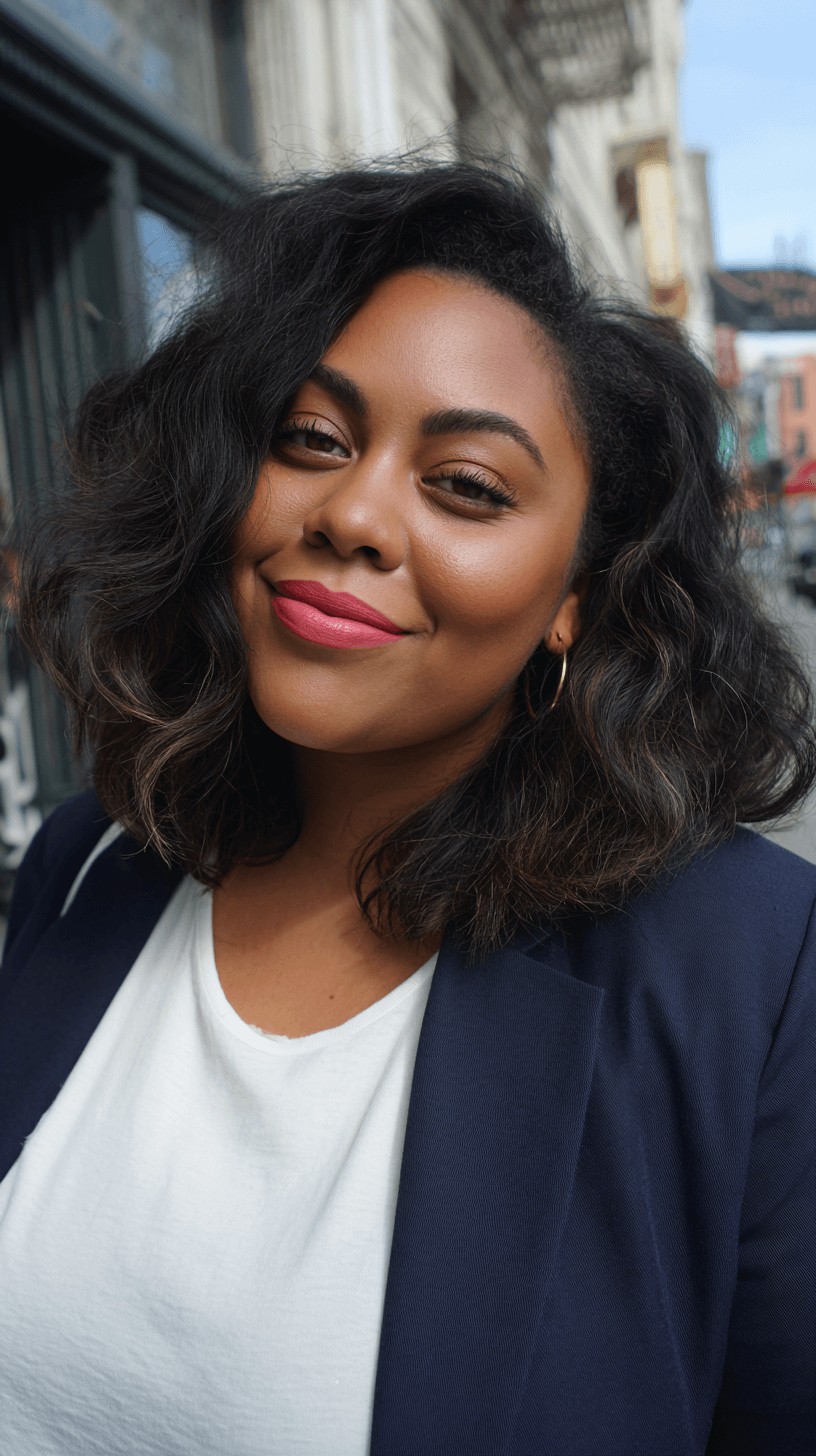 Textured Shoulder-Length Waves with Face-Framing Layers