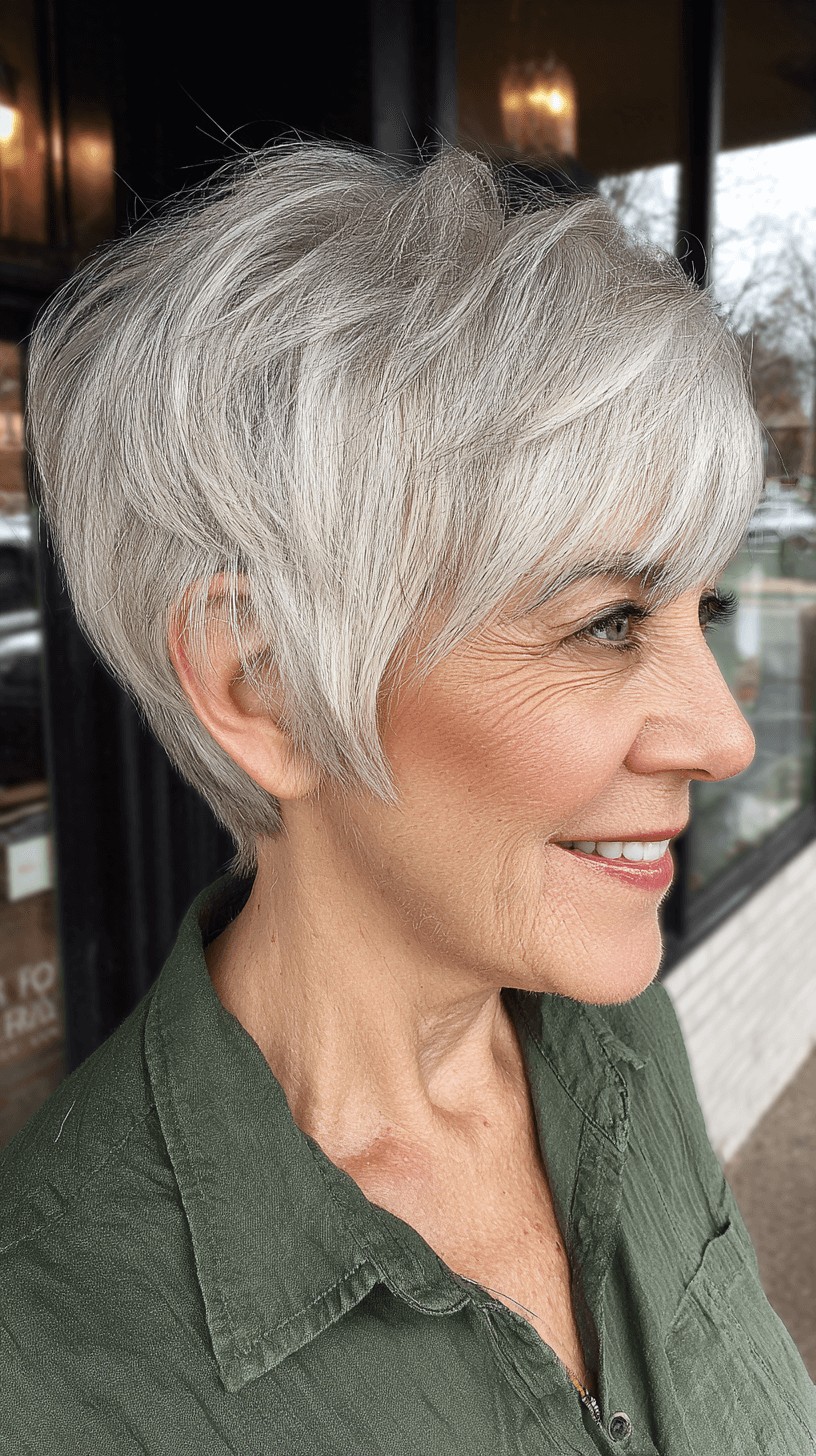 Textured Silver Pixie Bob with Soft Layers