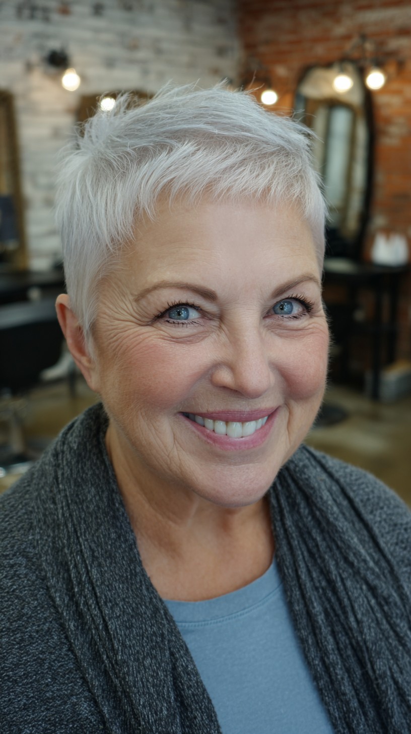 Textured Silver Pixie Cut with Effortless Volume
