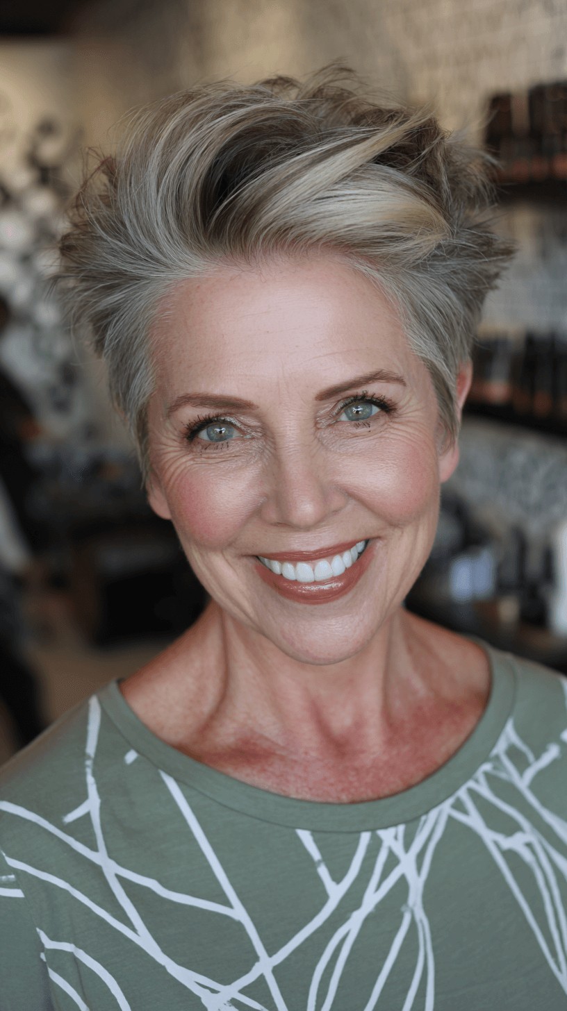 Textured Silver Pompadour Pixie Cut
