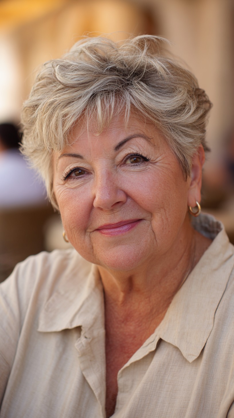 Textured Silver Short Crop with Layered Volume