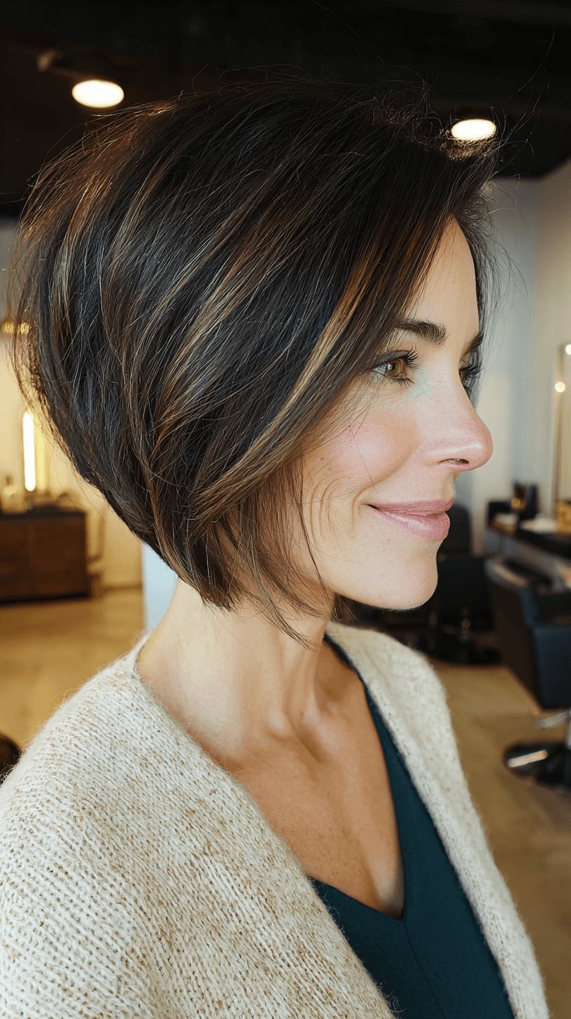 Textured Slope Bob with Subtle Caramel Highlights