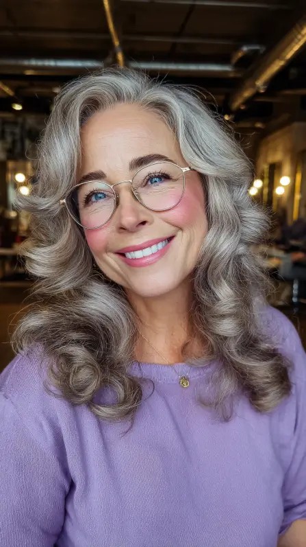 Voluminous Silver Curls with Soft Layers