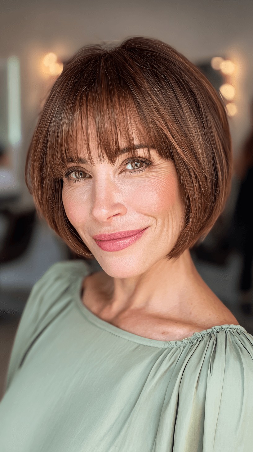 Chic Textured Pageboy Bob with Soft Bangs