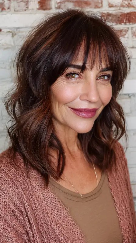 Beautifully Textured Shoulder-Length Cut with Soft Bangs