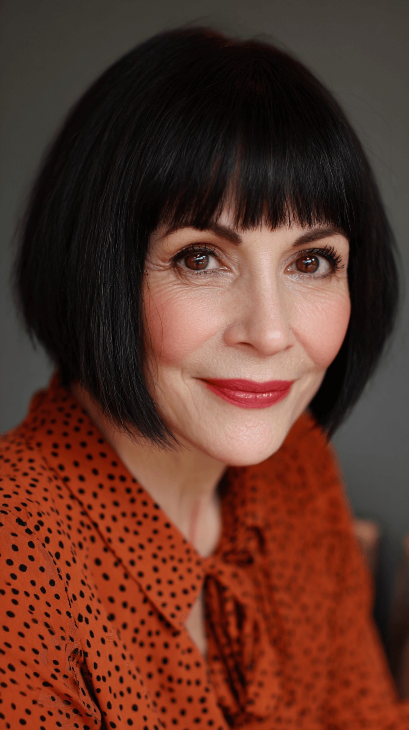 Bold Black Pageboy Bob with Straight Bangs