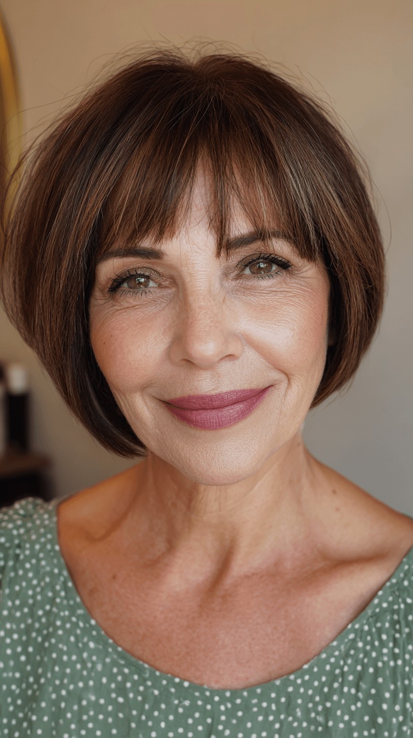 Chic Brown Bob with Soft Bangs
