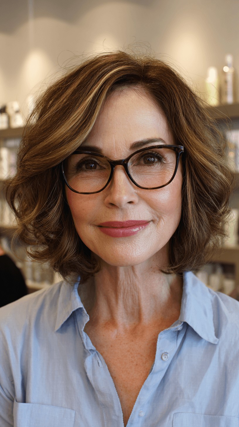 Chic Curly Lob with Subtle Highlights