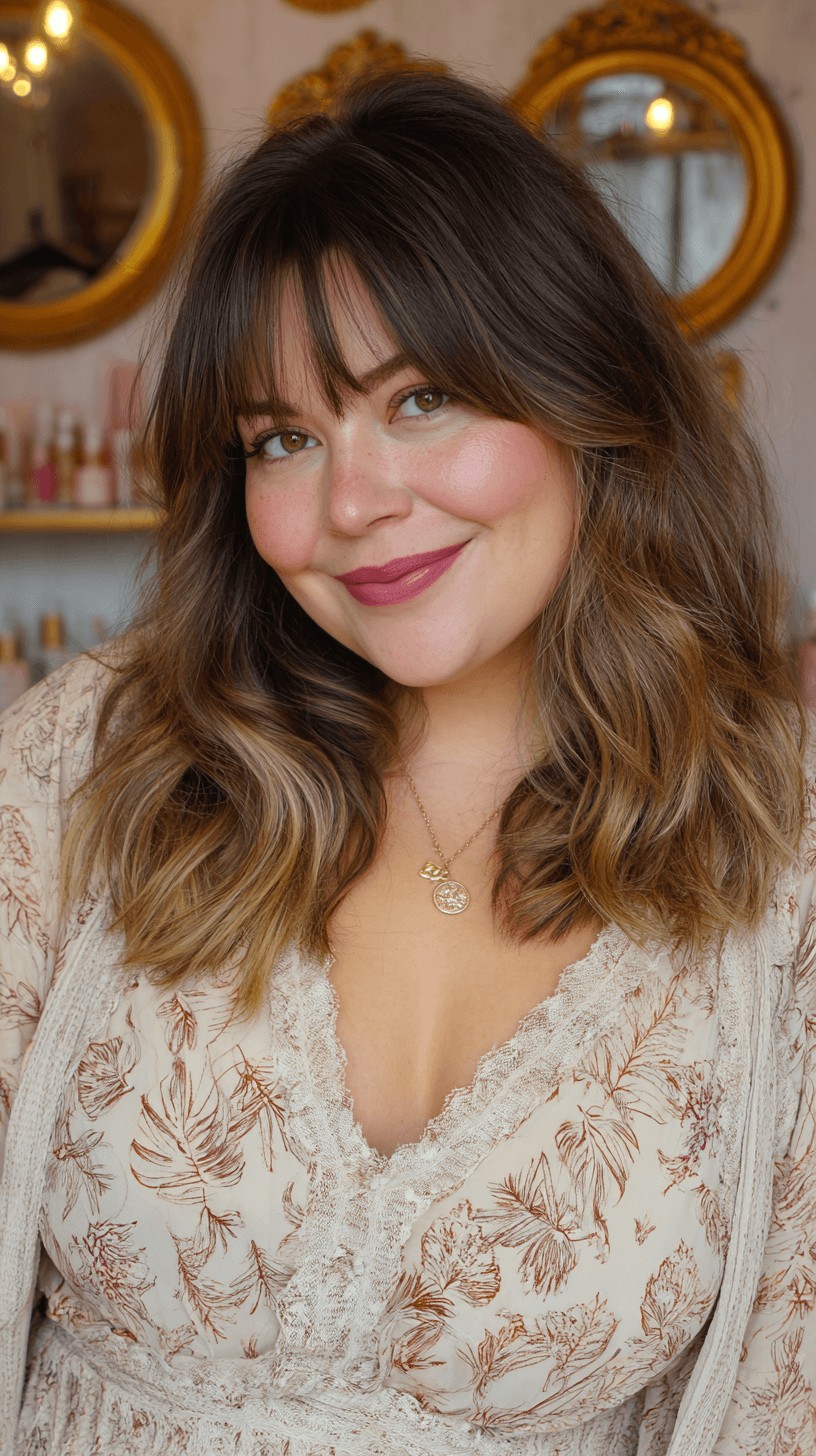 Chic Layered Curtain Bangs with Soft Waves