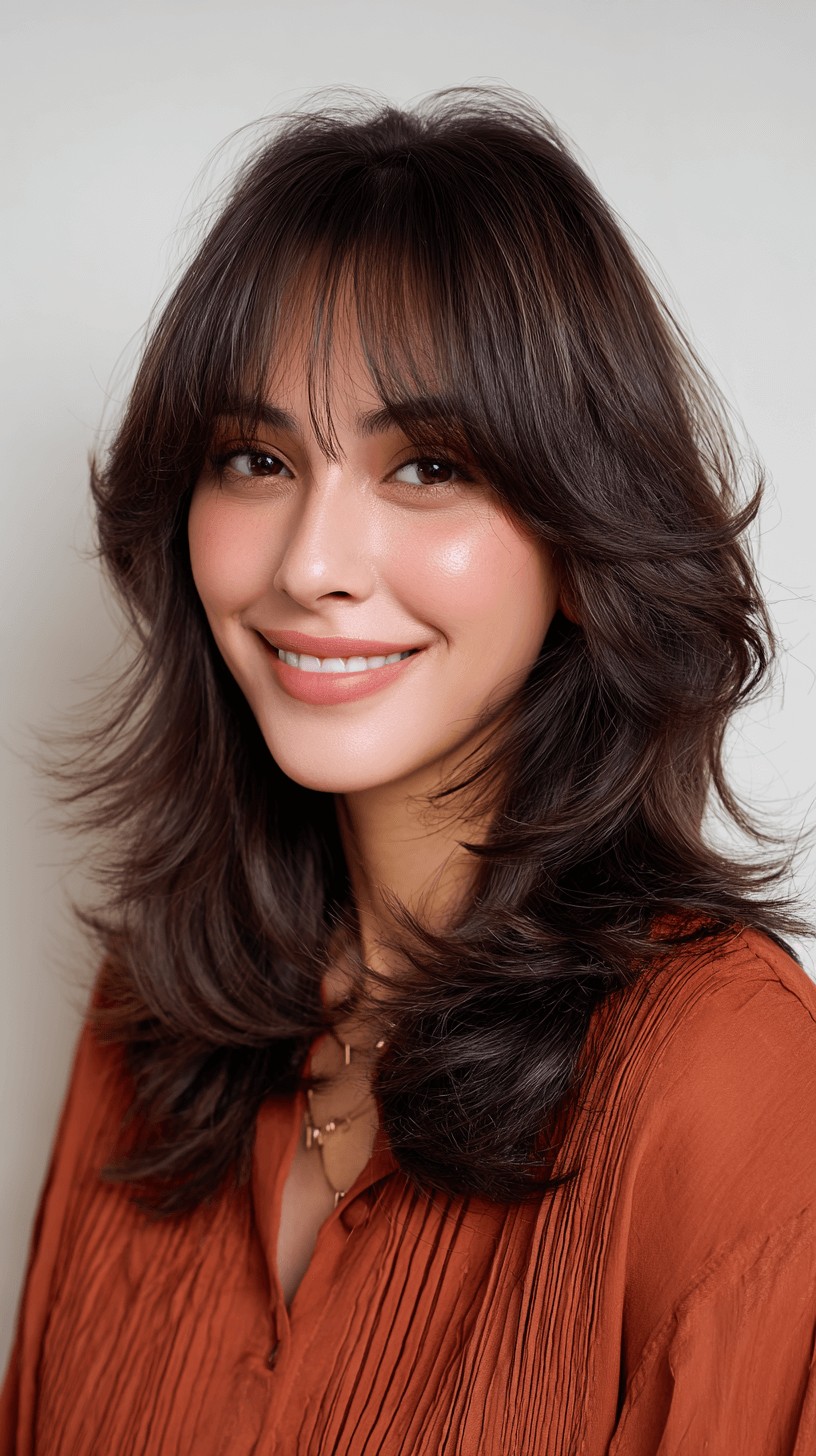 Chic Layered Curtain Bangs with Subtle Volume
