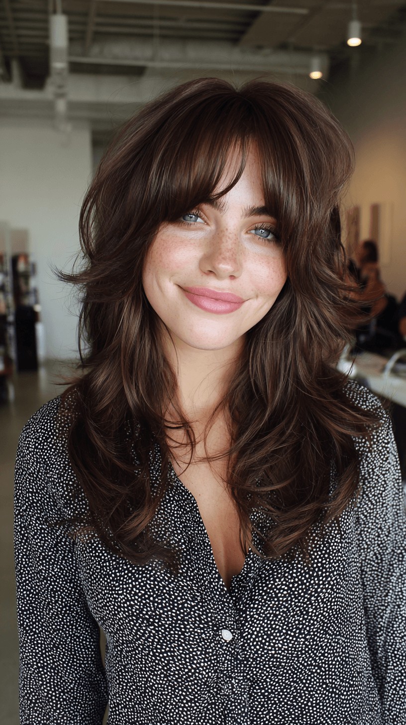 Chic Long Layered Curtain Bangs with Natural Movement