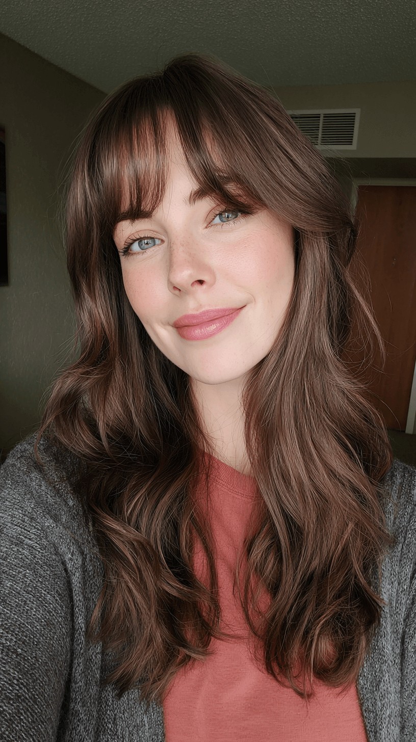 Chic Long Layers with Face-Framing Bangs