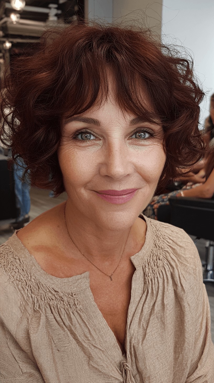 Chic Short Curly Cut with Soft Bangs