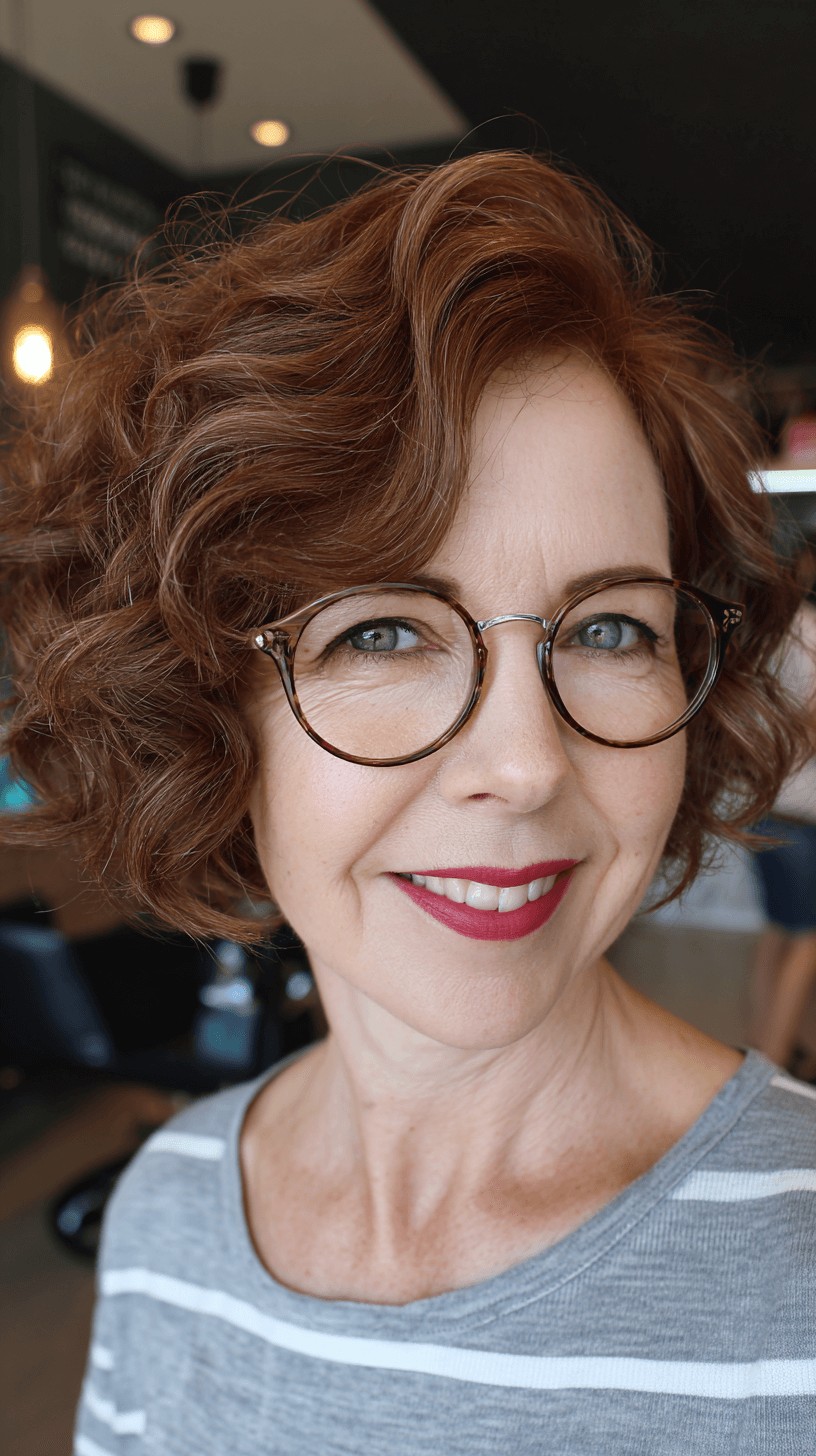 Chic Soft Red Curly Bob with Gentle Volume