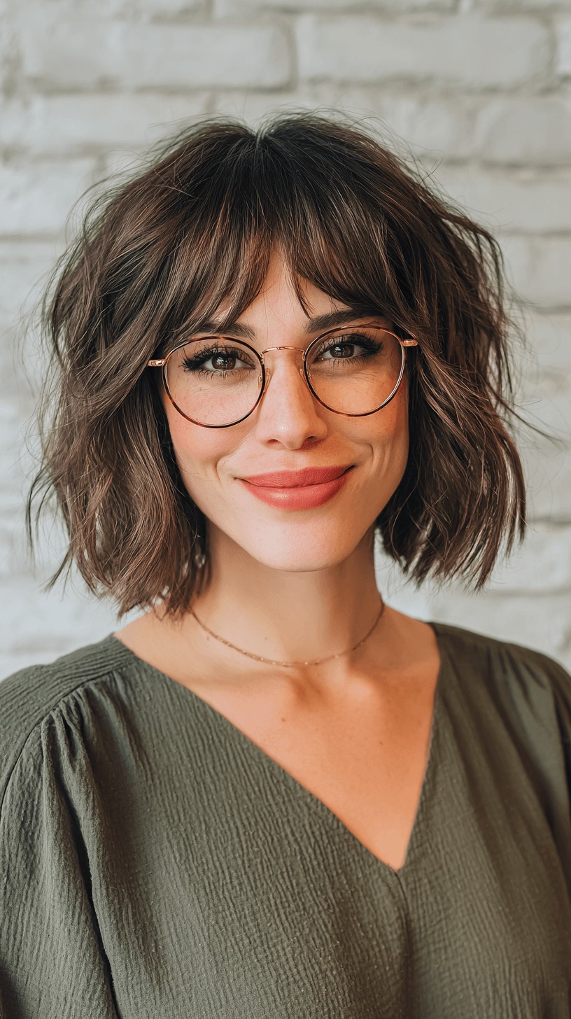 Chic Textured Bob with Curtain Bangs