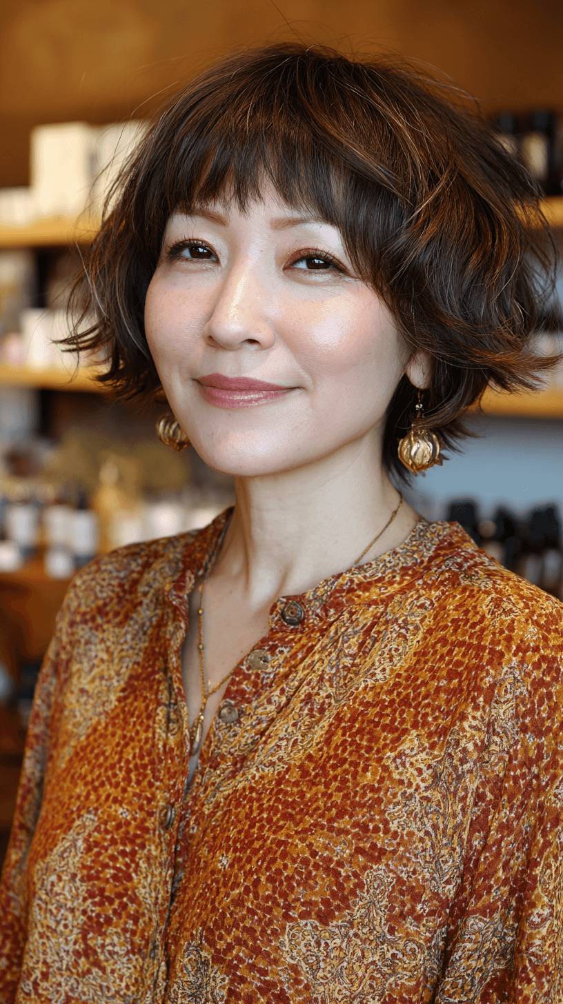 Chic Textured Curly Bob with Subtle Bangs