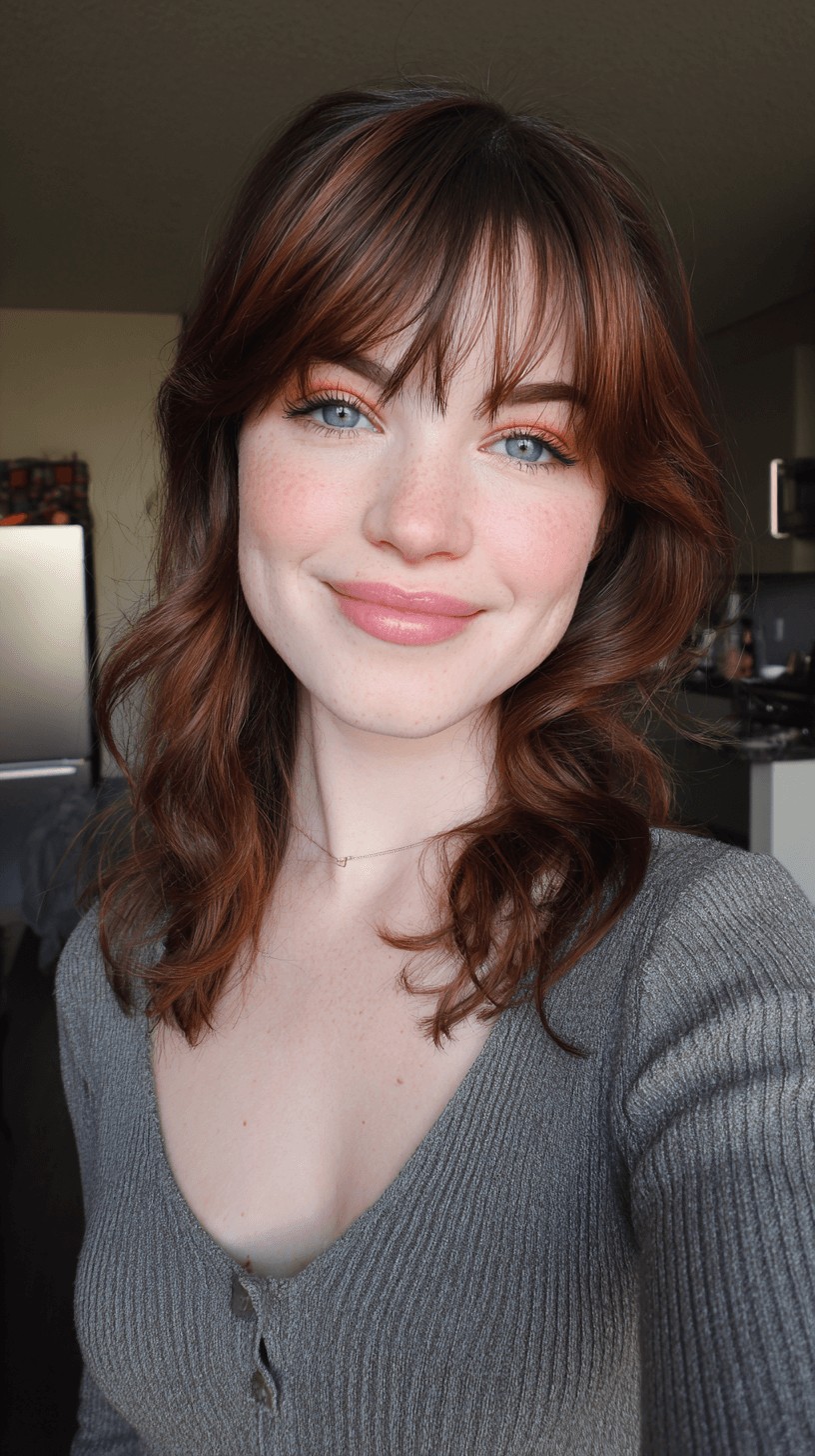 Chic Textured Curtain Bangs with Subtle Layers