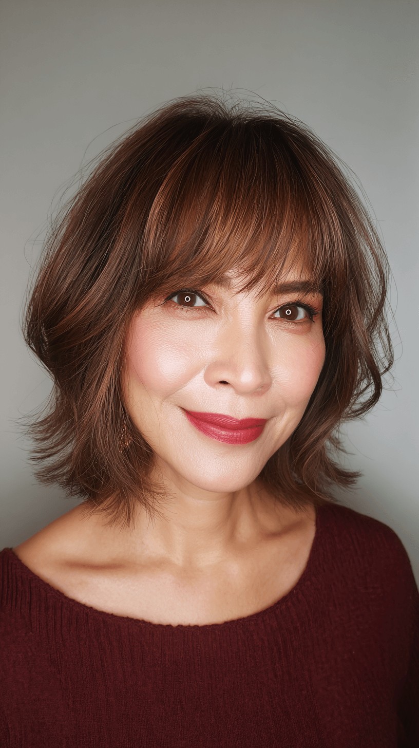 Chic Textured Lob with Face-Framing Bangs