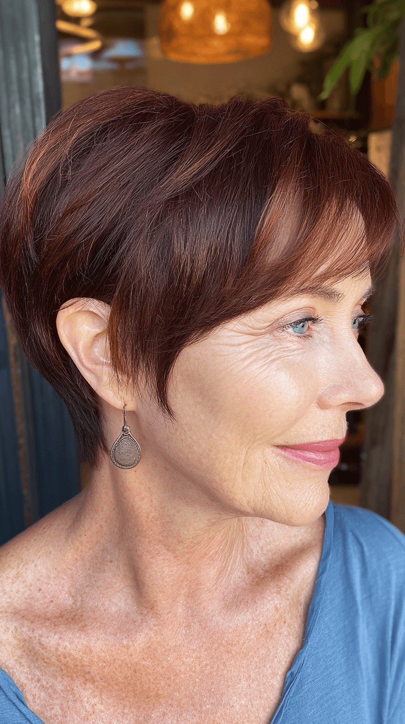 Chic Textured Pixie Cut with Rich Auburn Tones