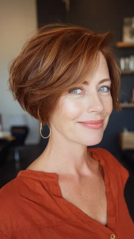 Chic Textured Short Cut with Rich Copper Undertones