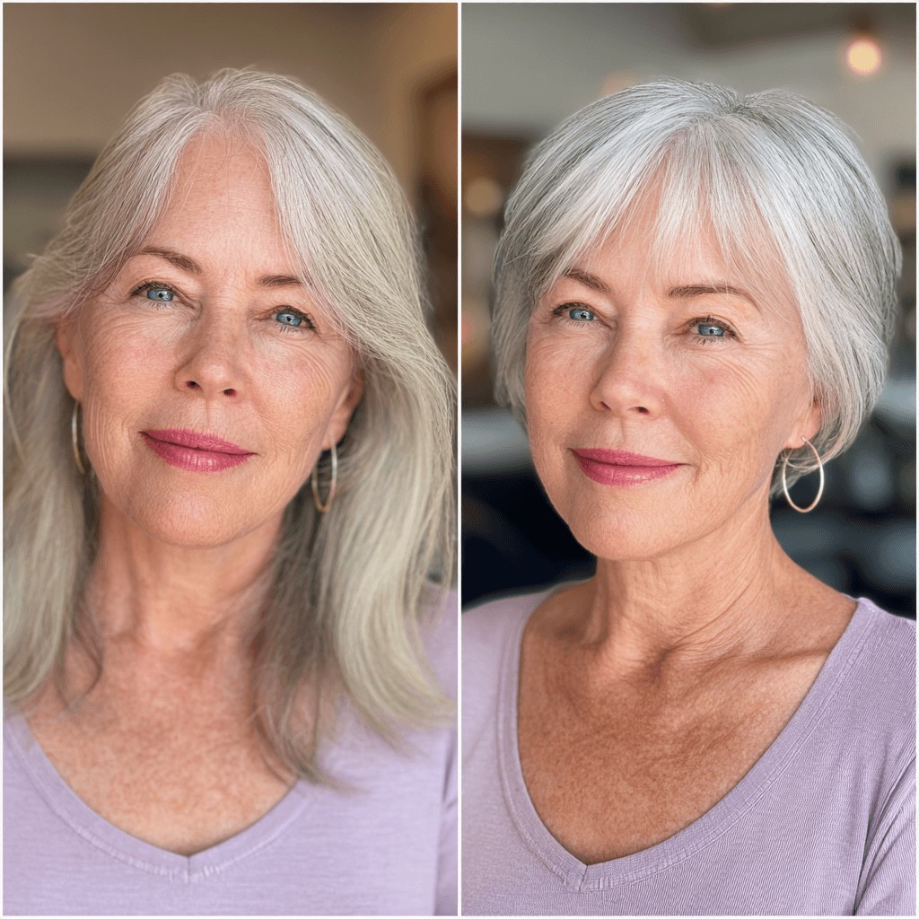 Chic Textured Silver Bob with Wispy Bangs