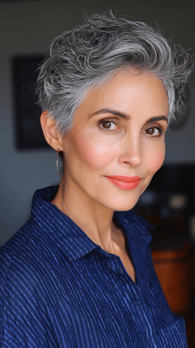 Chic Textured Silver Pixie Cut with Defined Layers