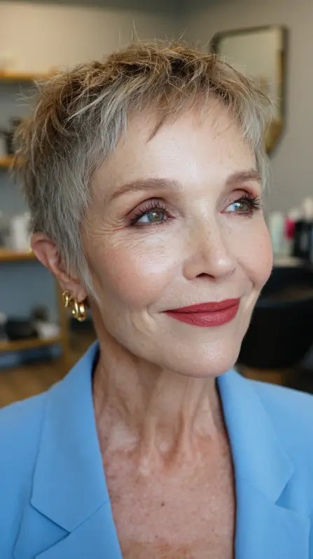 Chic Textured Silver Pixie with Lively Layers