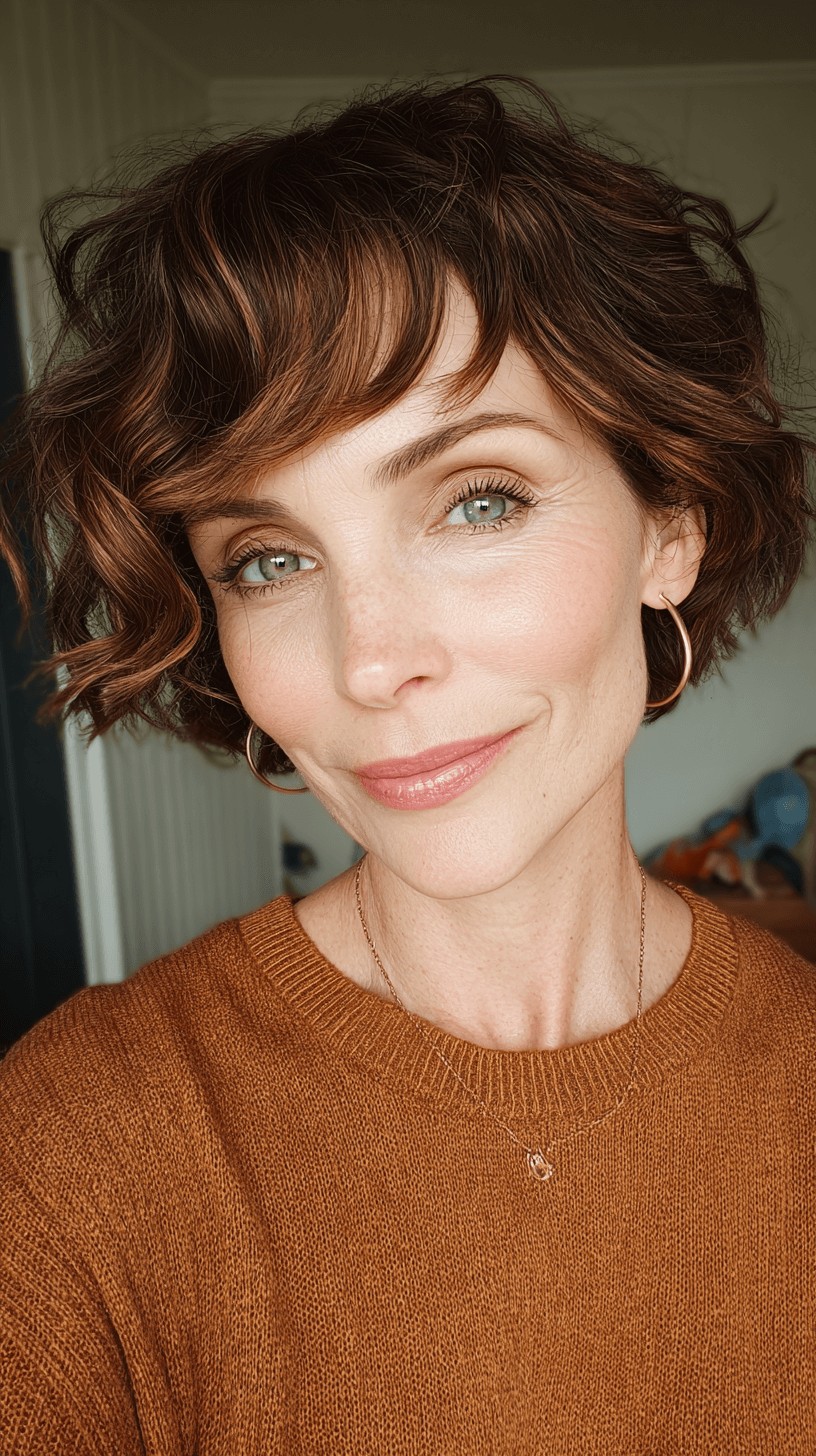 Chic Voluminous Curly Crop with Soft Bangs