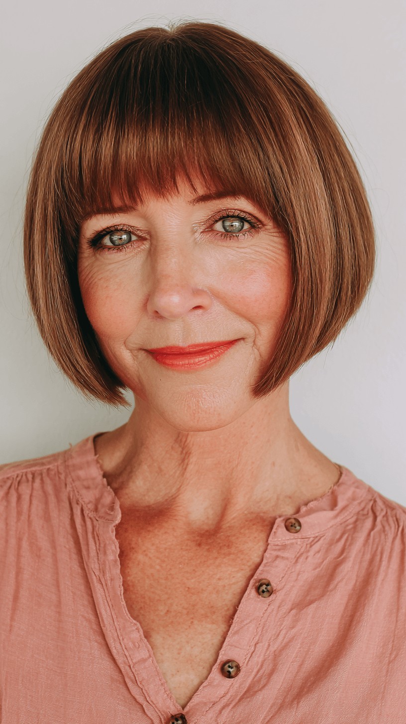 Classic Brown Pageboy Bob with Soft Fringe