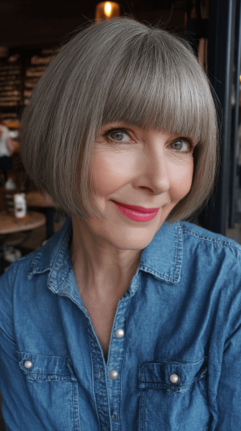 Classic Silver Pageboy Bob with Blunt Bangs