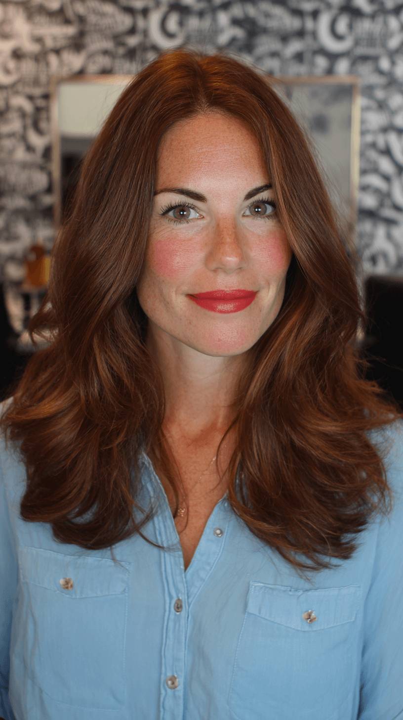 Classic Wavy Layers with Rich Auburn Highlights