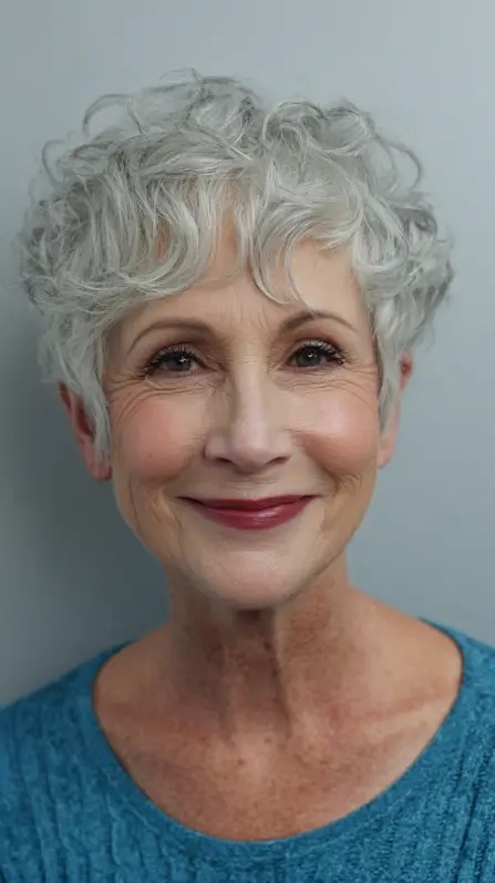 Curly Silver Pixie with Soft Texture