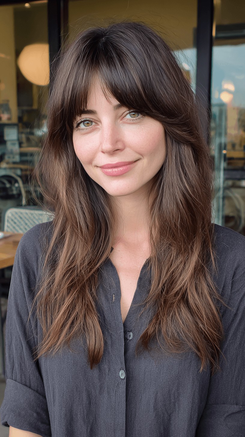 Effortless Long Layered Curtain Bangs