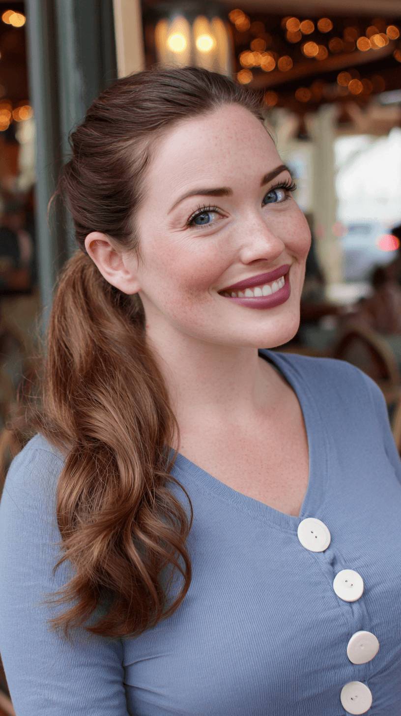 Effortless Long Wavy Ponytail with Soft Volume