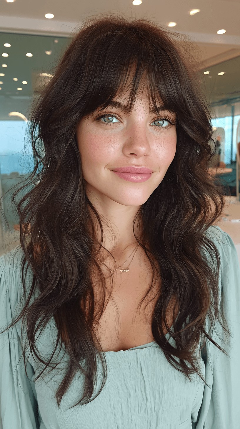Effortlessly Chic Long Curtain Bangs with Soft Waves