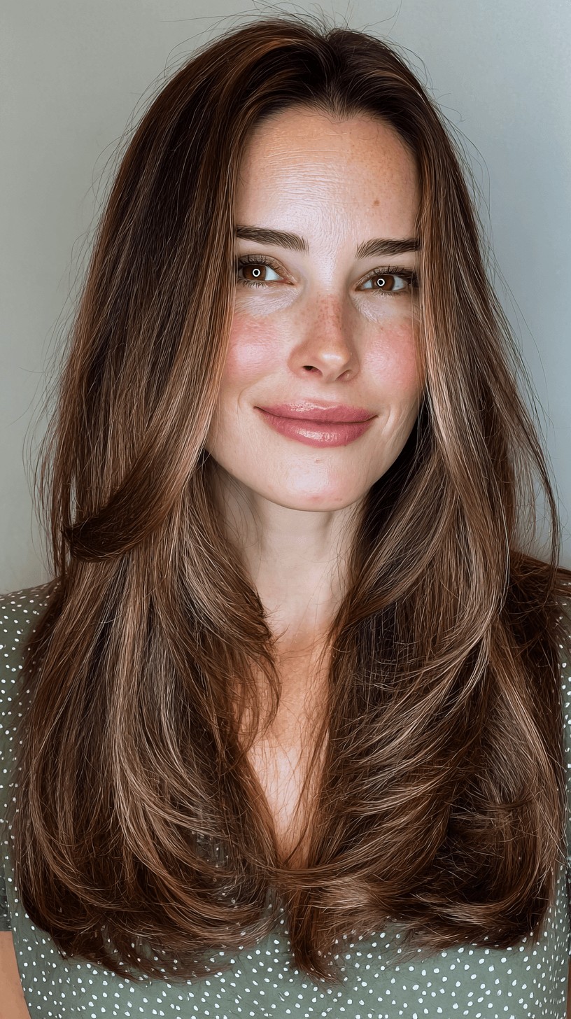 Effortlessly Chic Long Layered Cut with Subtle Face-Framing Highlights