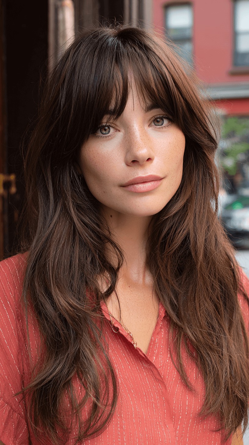 Effortlessly Chic Long Layers with Soft Fringe