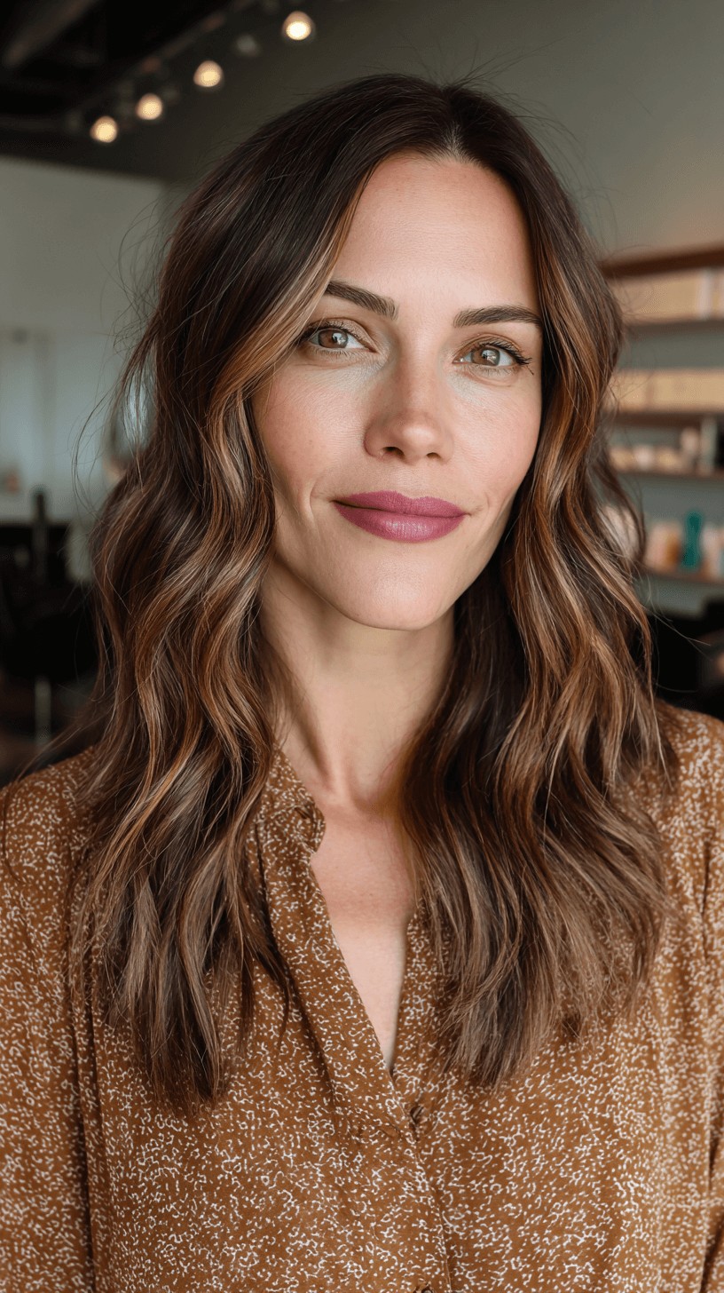 Effortlessly Wavy Long Layers with Rich Balayage