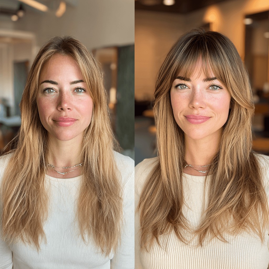 Elegant Long Curtain Bangs with Soft Layers