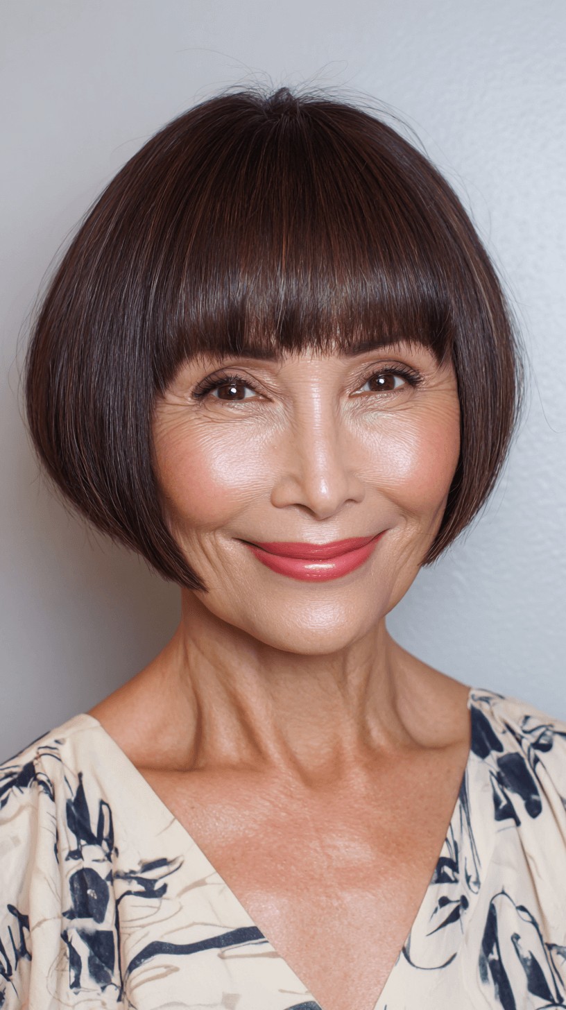 Elegant Rounded Pageboy Bob with Blunt Bangs