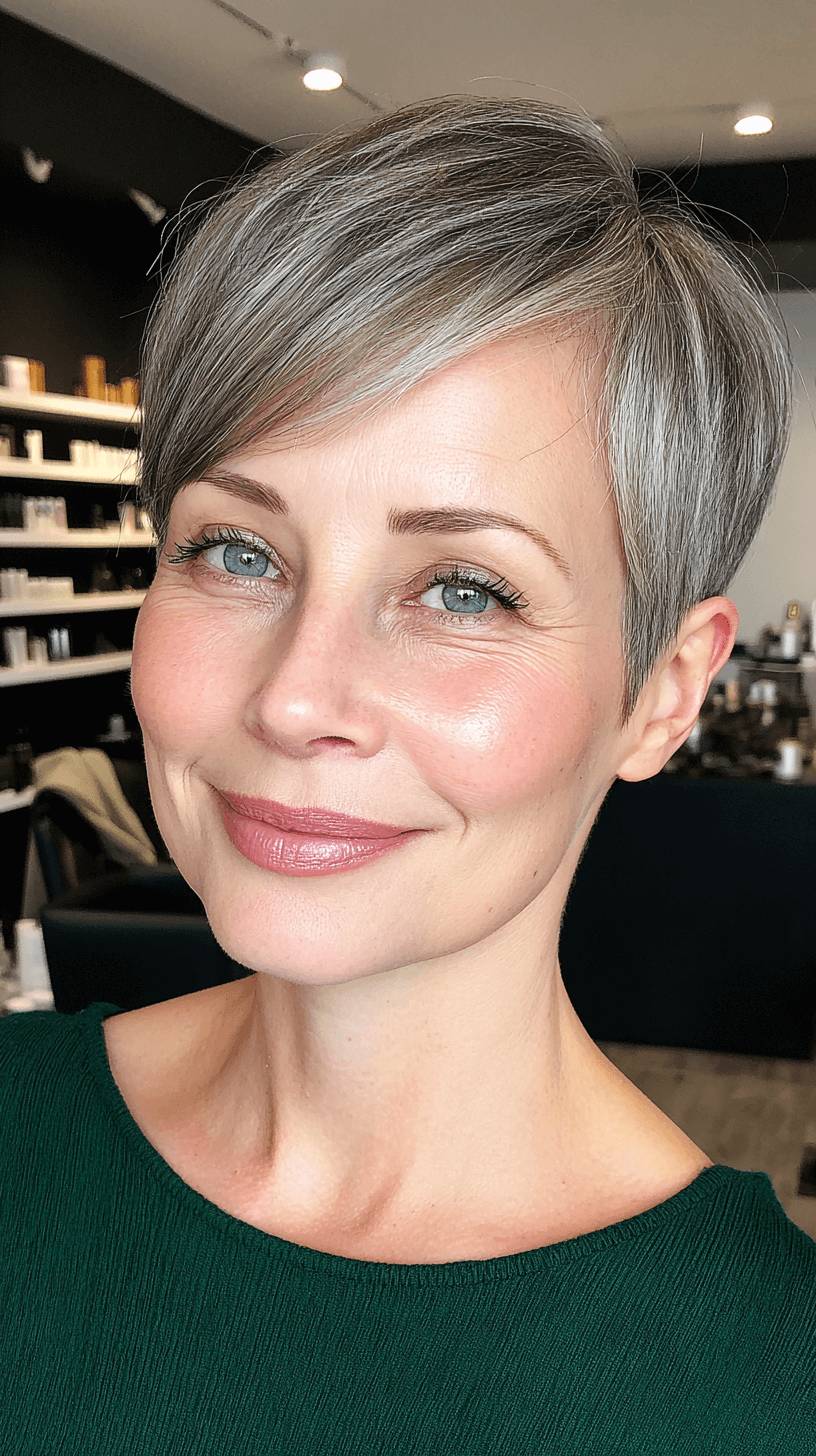 Elegant Short Silver Pixie Cut with Textured Layers