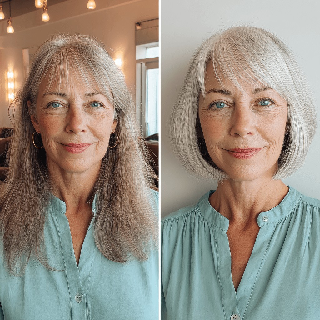 Elegant Silver Bob with Soft Bangs