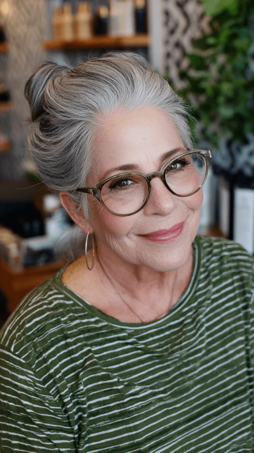 Elegant Silver Twisted Updo with Soft Texture