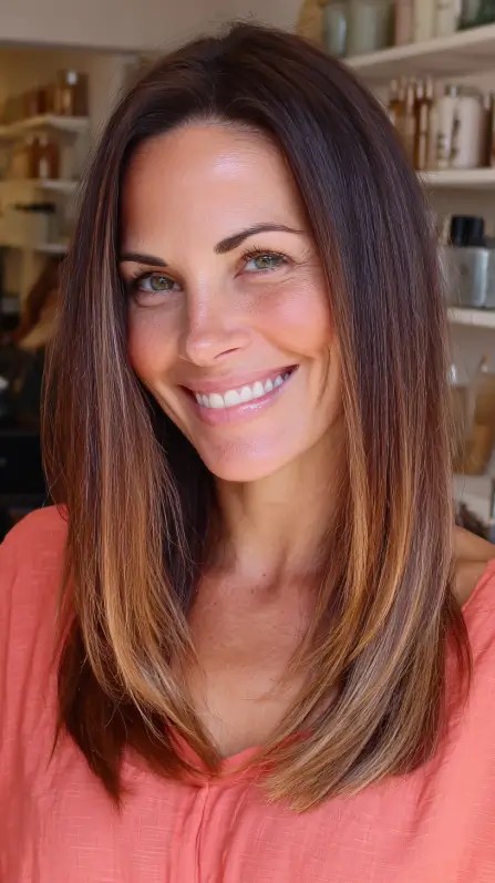 Gorgeous Long Layered Cut with Warm Balayage Highlights