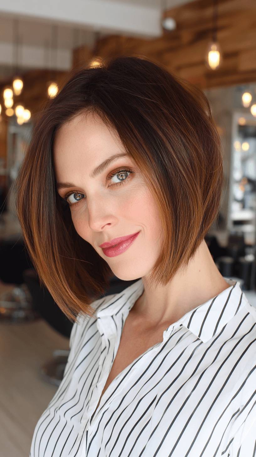 Modern Angular Brown Bob with Subtle Highlights