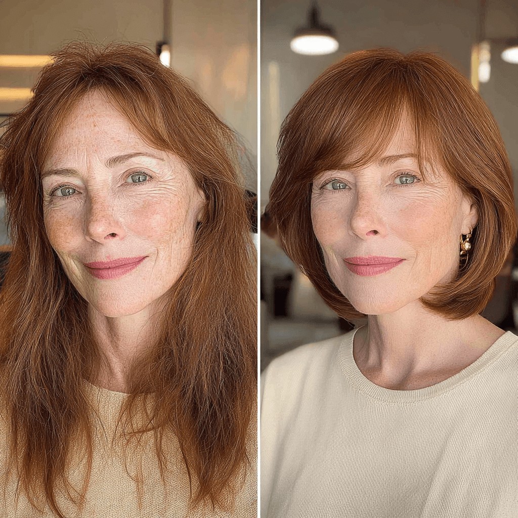 Modern Copper Pageboy Bob with Soft Layers