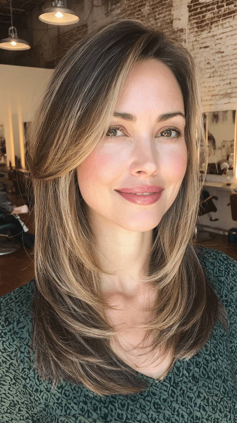 Modern Long Layered Cut with Caramel Highlights