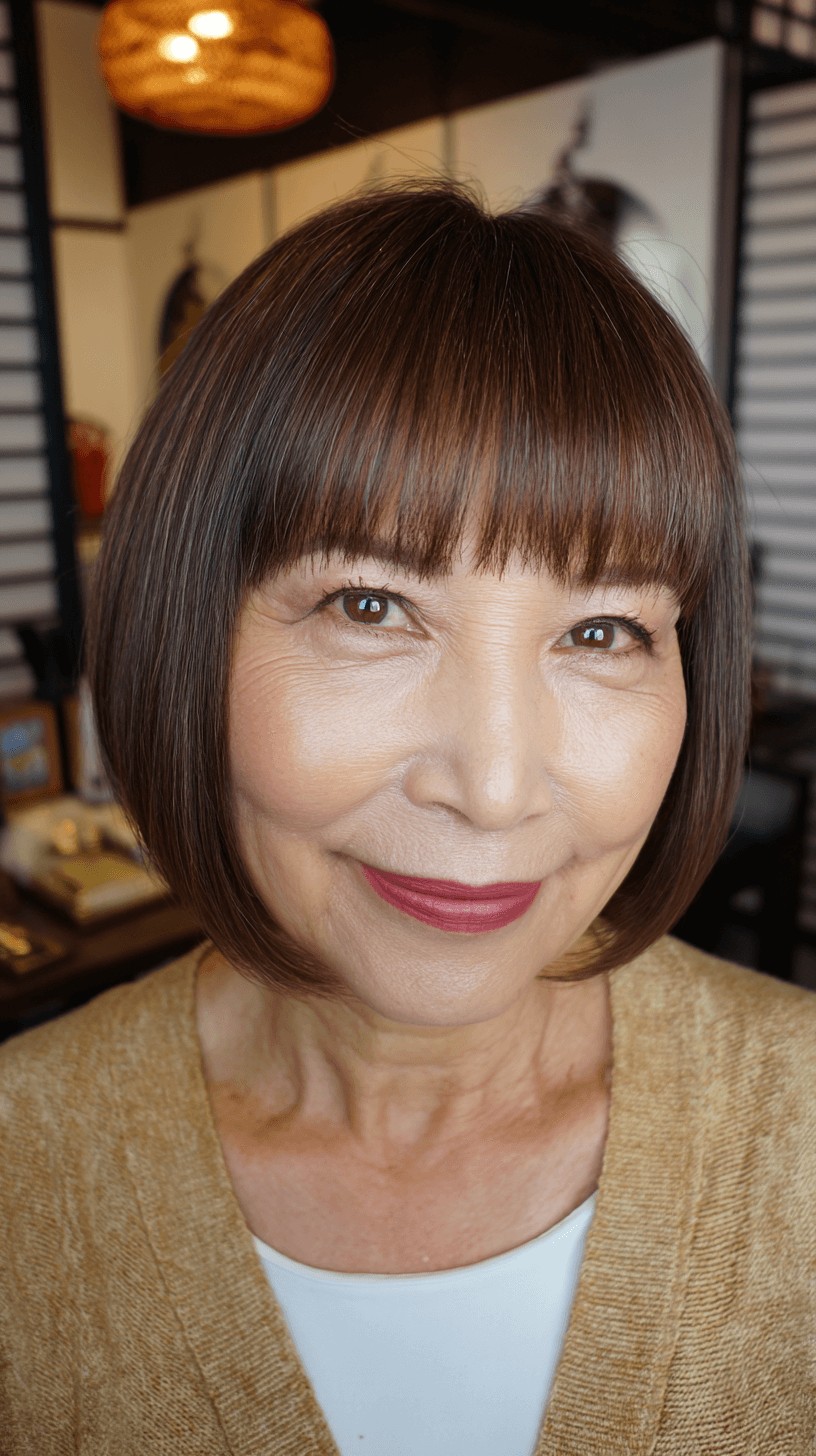 Modern Straight Pageboy Bob with Bold Bangs