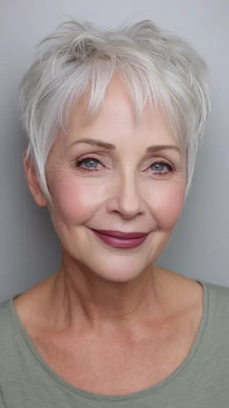 Modern Textured Pixie with Light Silver Highlights